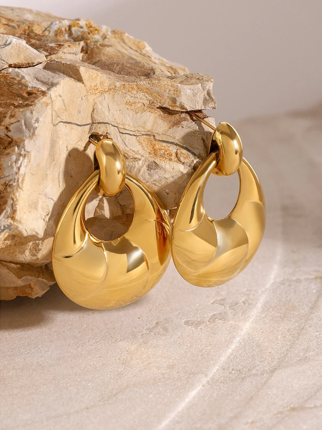 Amara | Teardrop Hoop Studs - Gold
