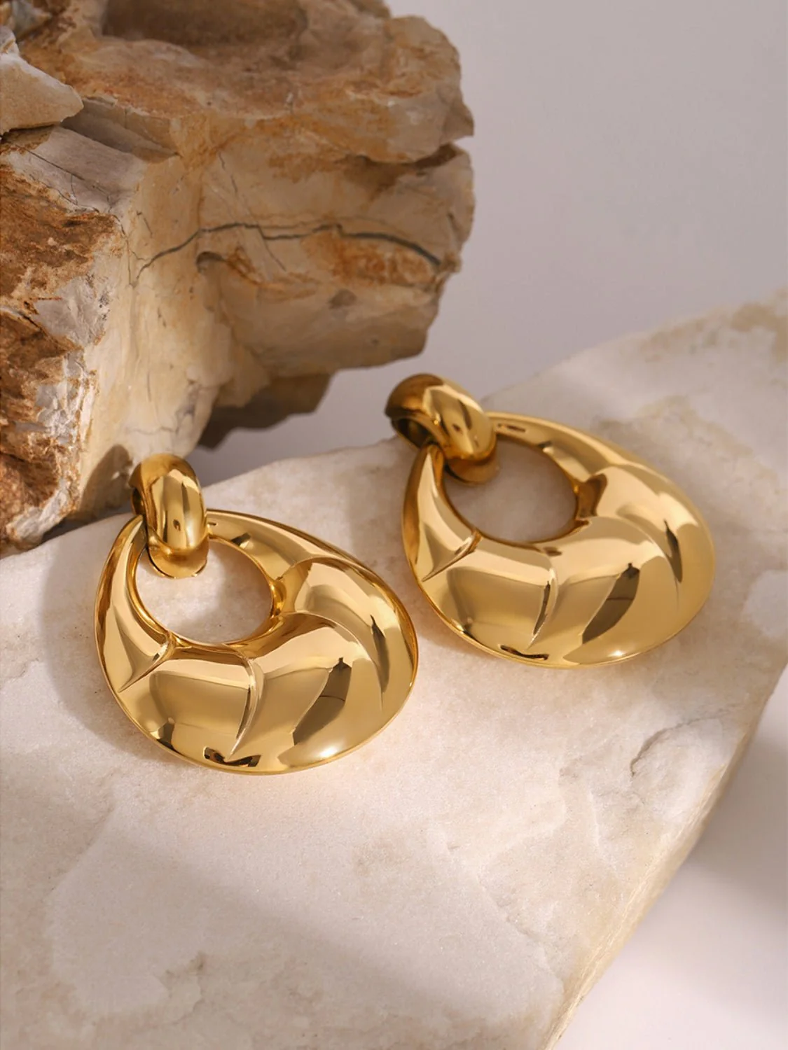 Amara | Teardrop Hoop Studs - Gold - Image 2