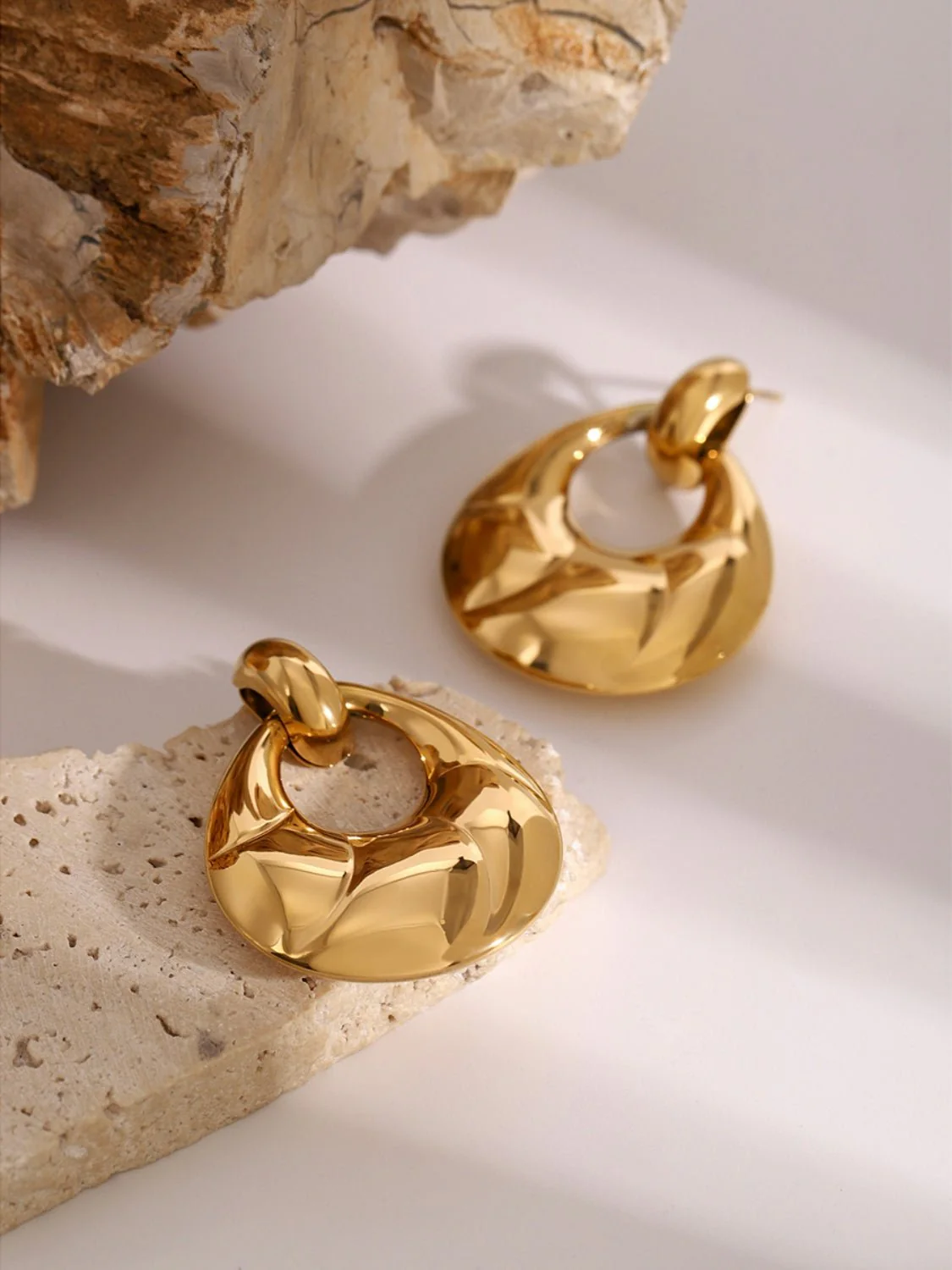 Amara | Teardrop Hoop Studs - Gold - Image 4