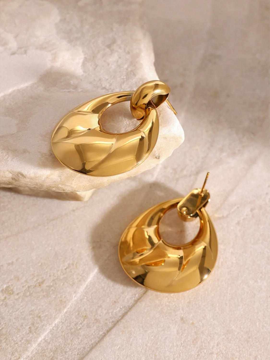 Amara | Teardrop Hoop Studs - Gold - Image 5
