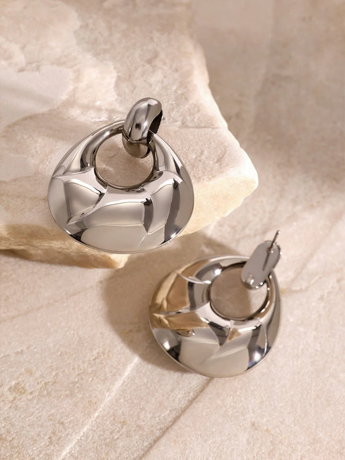 Amara | Teardrop Hoop Studs - Silver - Image 3