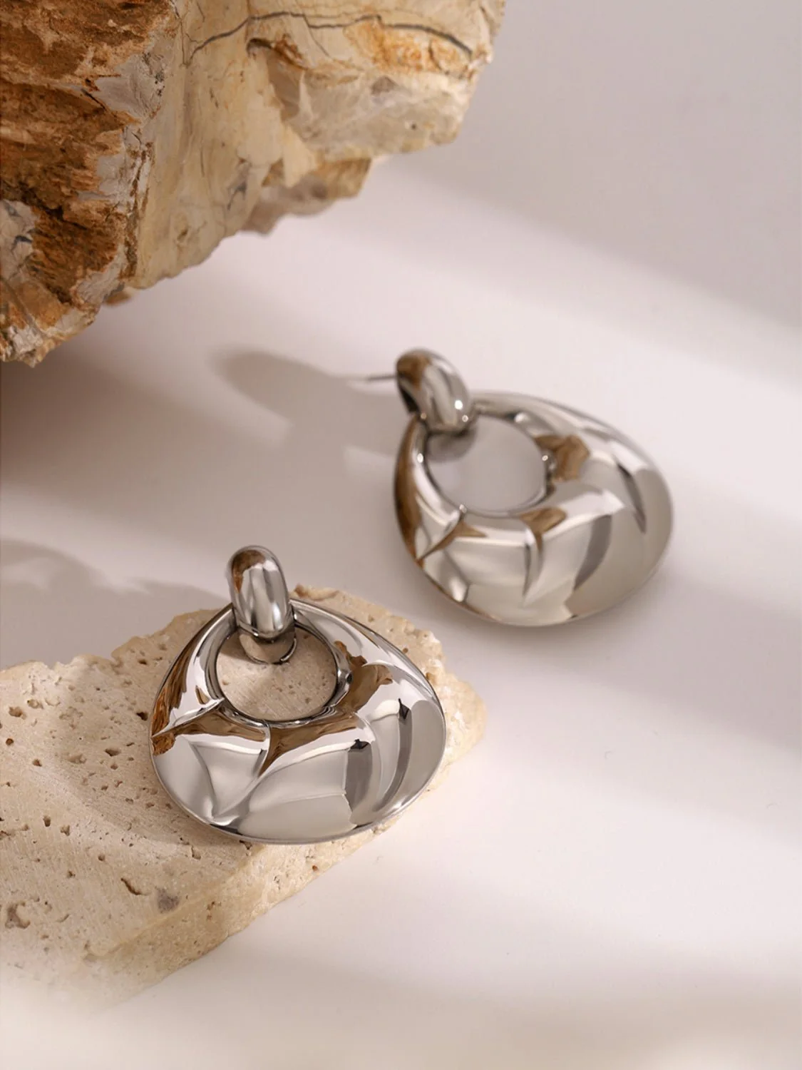 Amara | Teardrop Hoop Studs - Silver - Image 4