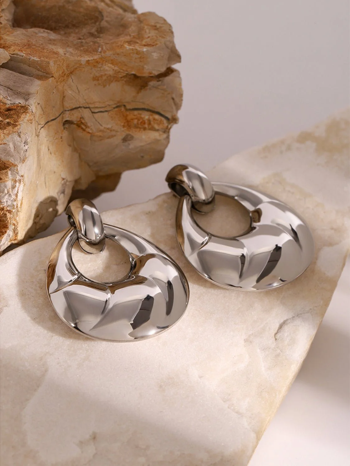 Amara | Teardrop Hoop Studs - Silver - Image 5
