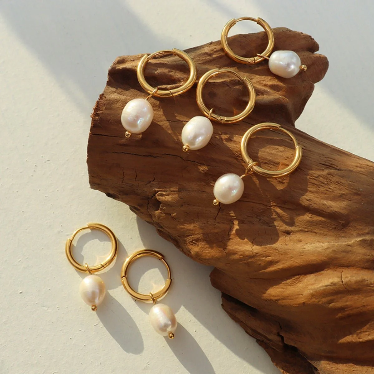 Clara | Pearl Drop Hoop Earrings - Gold - Image 3