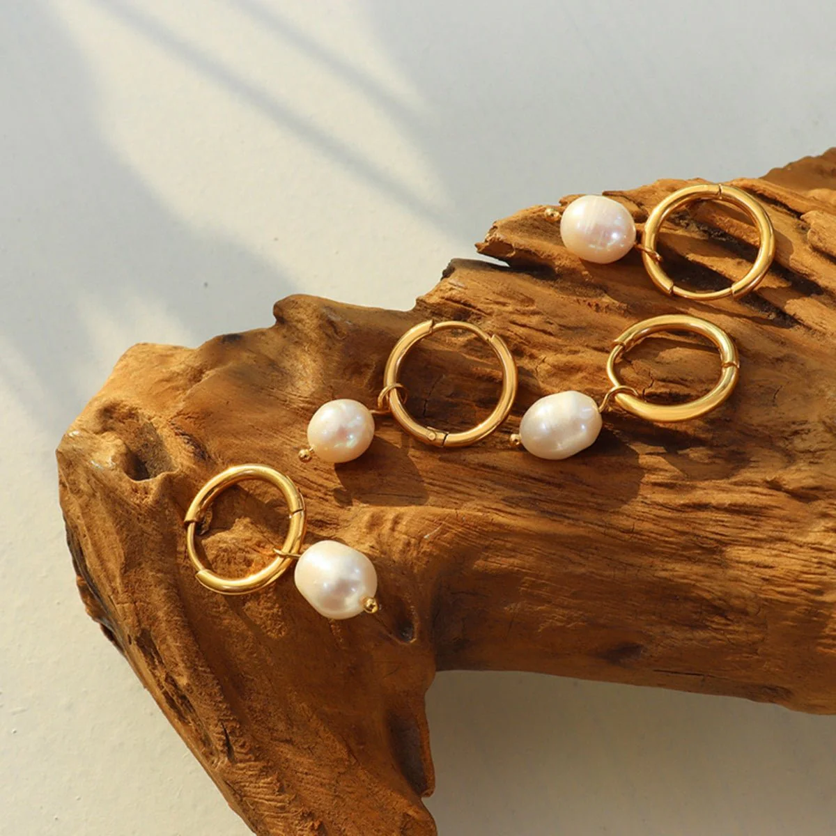 Clara | Pearl Drop Hoop Earrings - Gold - Image 4