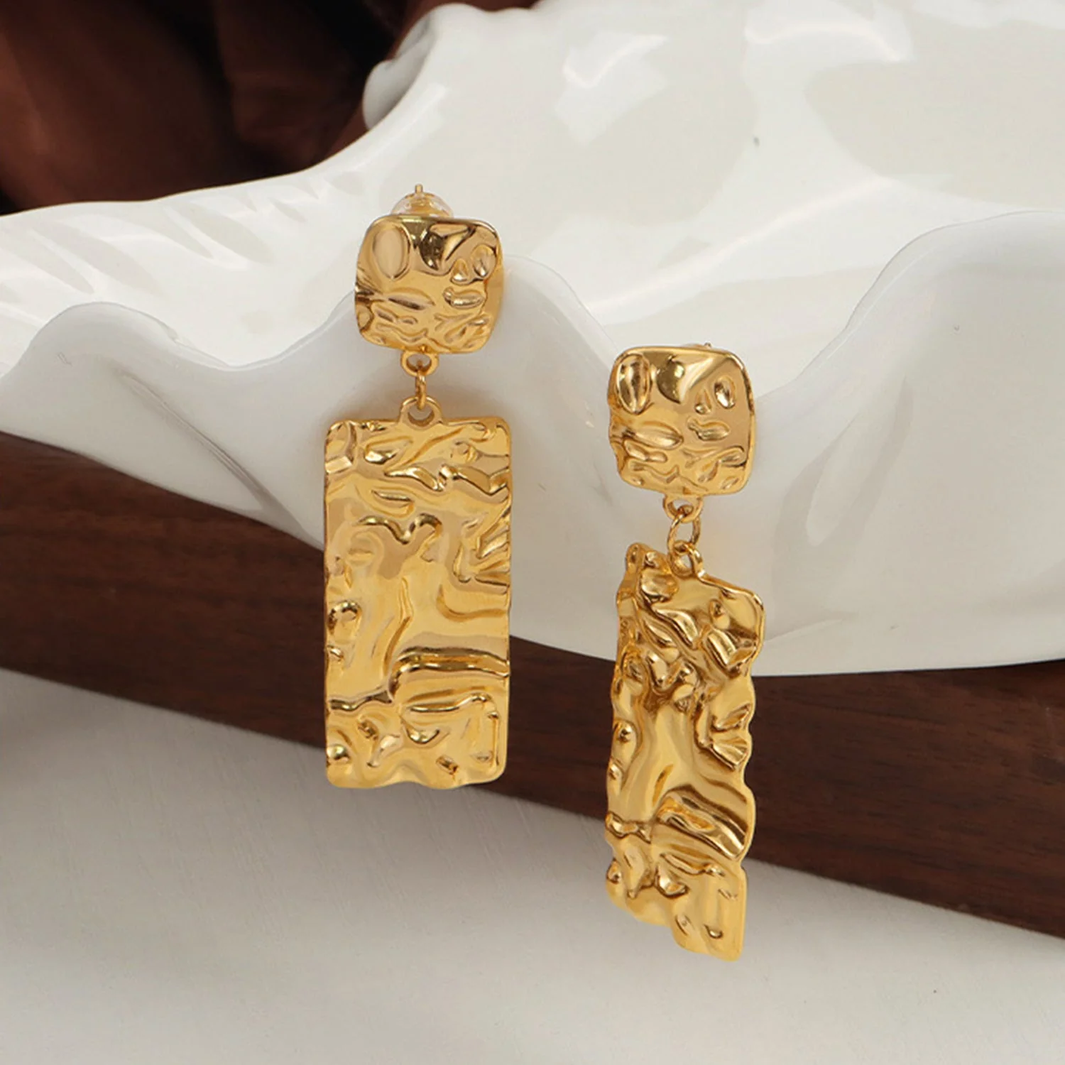 Dianna | Geometric Pattern Drop Stud Earrings - Image 2