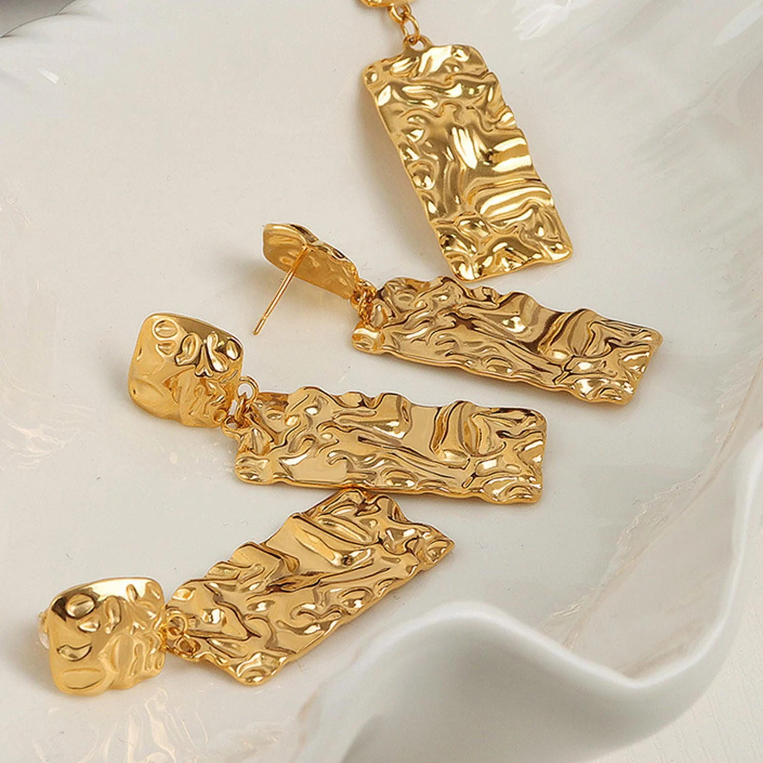 Dianna | Geometric Pattern Drop Stud Earrings - Image 3