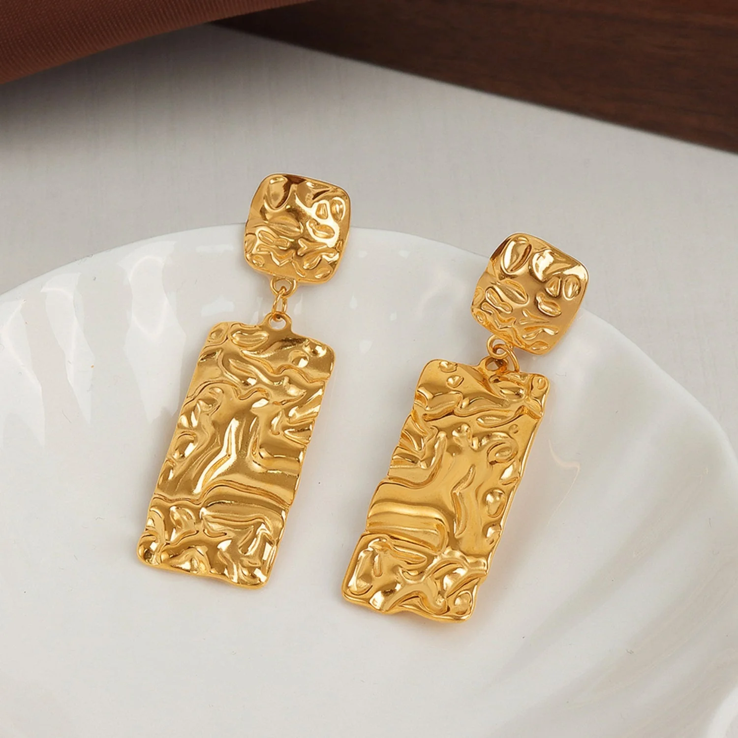 Dianna | Geometric Pattern Drop Stud Earrings - Image 4