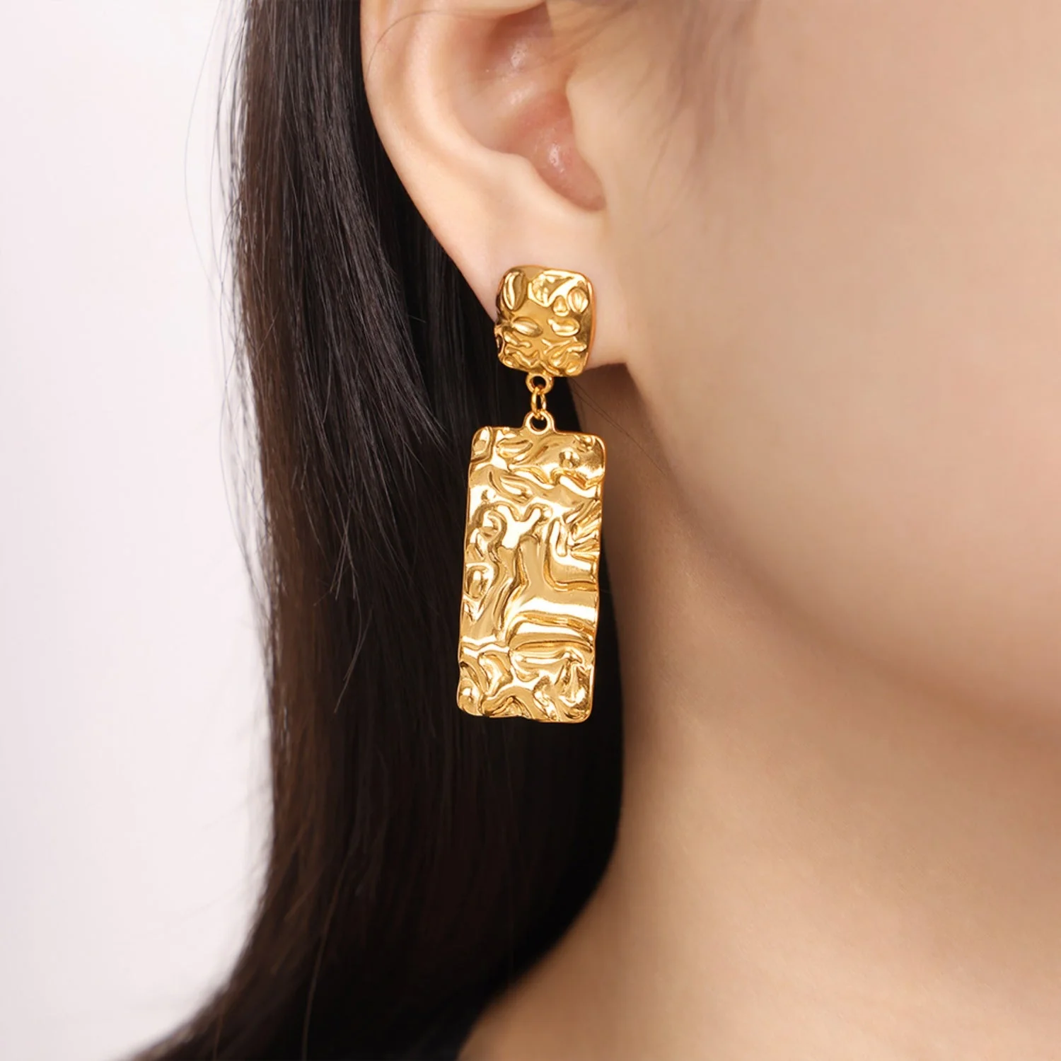 Dianna | Geometric Pattern Drop Stud Earrings - Image 6