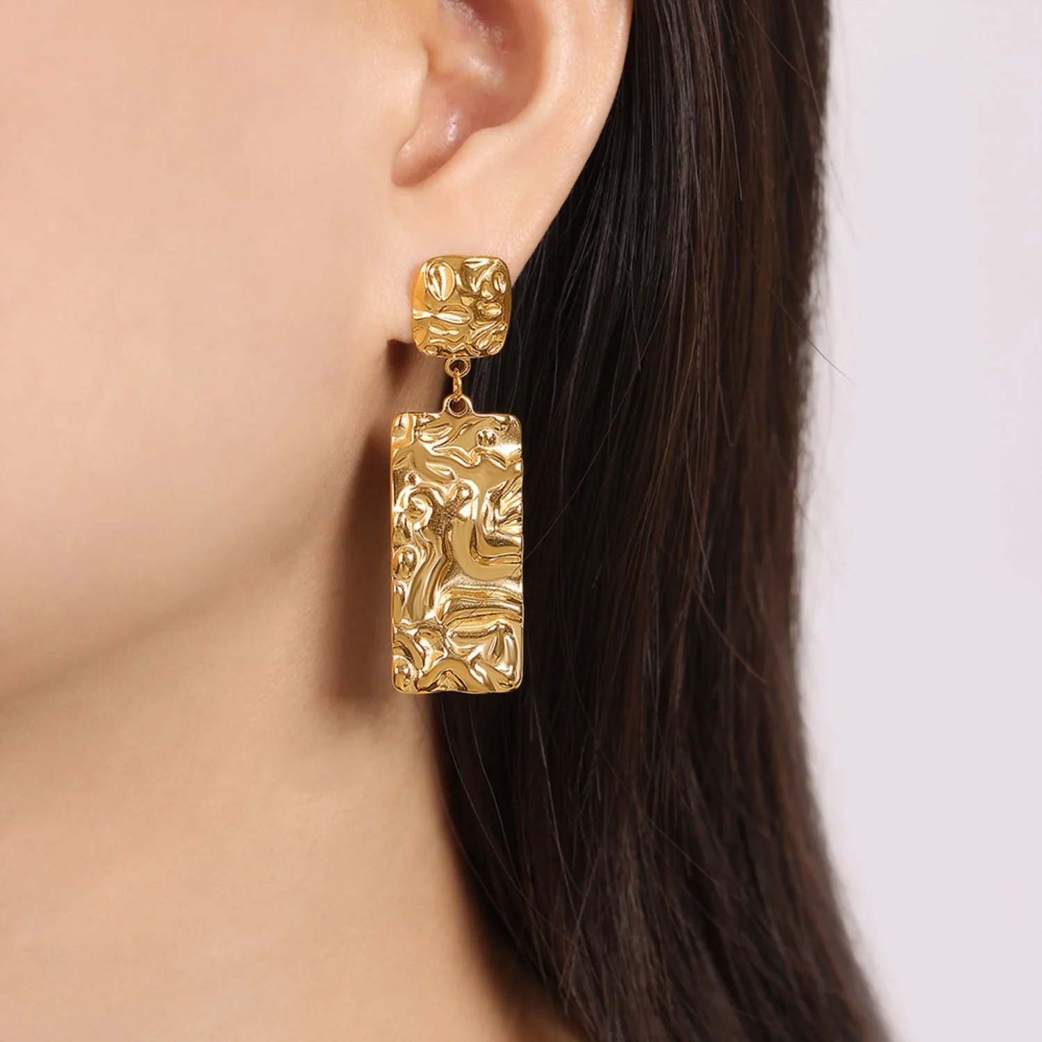 Dianna | Geometric Pattern Drop Stud Earrings - Image 7