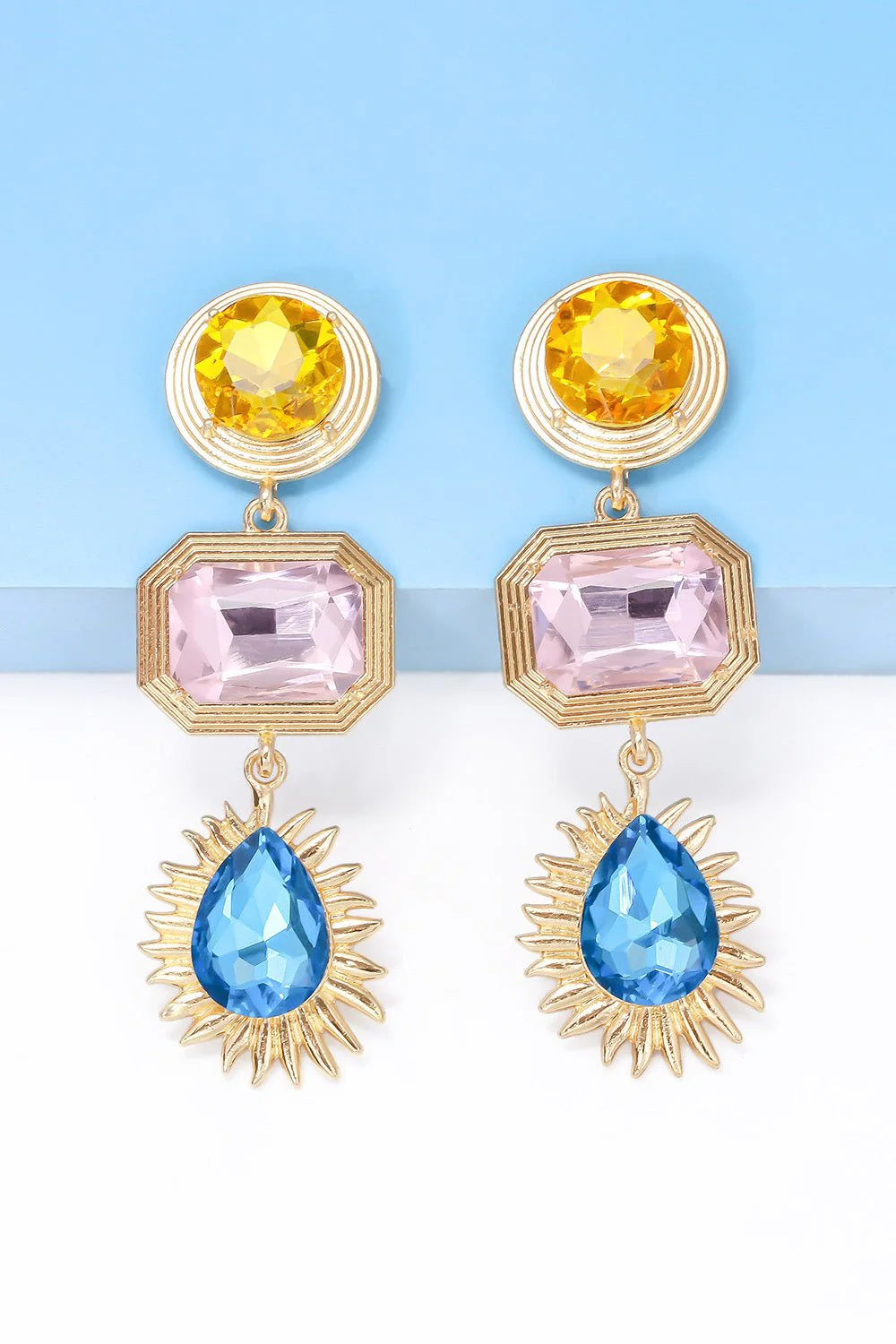 Lena | 3-tier Geometric Drop Stud Earrings - Image 4